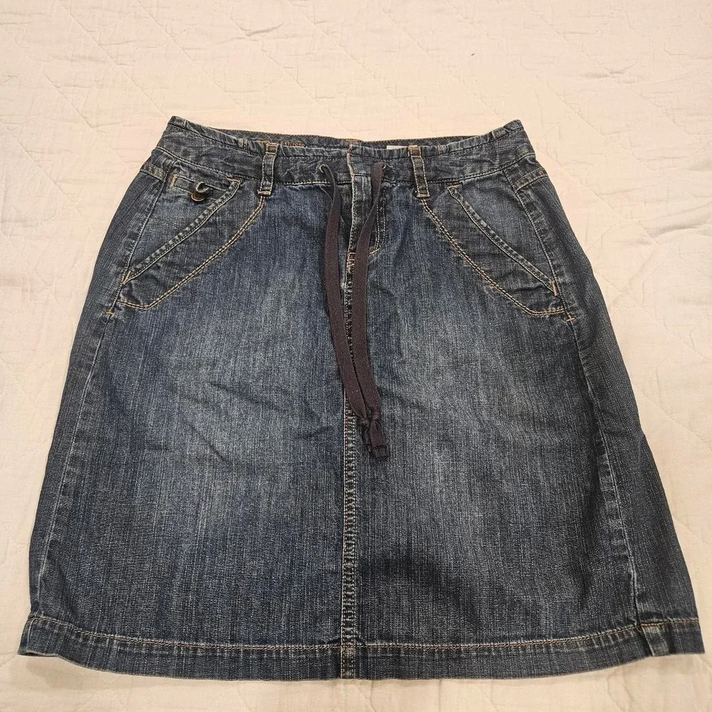 Y2K Eddie Bauer Short Denim Jean Skirt With Tie Pockets Sz 4
